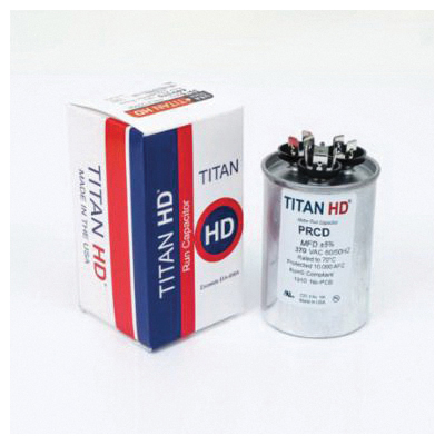 TITAN HD® PRCFD Series PRCFD205A Motor Dual Run Capacitor, MFD Rating: 20+5 uF, 370/440 VAC, Round, 2 in Dia, 2.91 in H