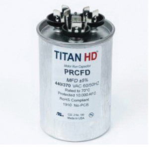 Packard PRCFD PRCFD255A Motor Dual Run Capacitor, MFD Rating: 25+5 uF, 440 VAC, Round, 2 in Dia, 2.63 in H