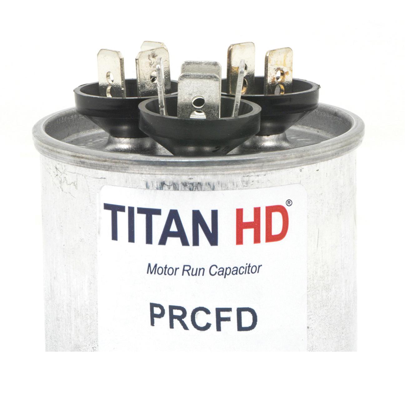 TITAN HD® PRCFD Series PRCFD3510A Motor Dual Run Capacitor, MFD Rating: 35+10 uF, 370/440 VAC, Round, 2 in Dia