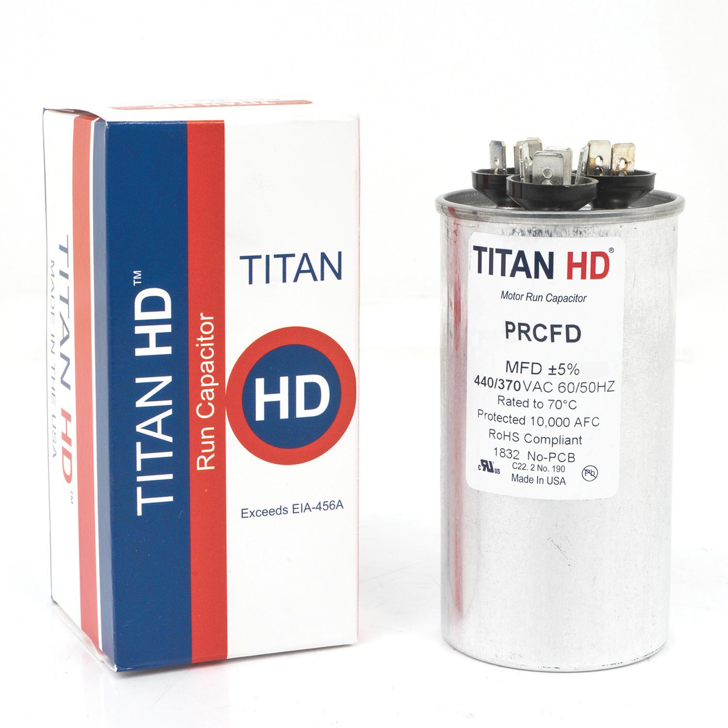 Packard PRCFD Series PRCFD355A Motor Dual Run Capacitor, MFD Rating: 35+5 uF, 440 V, Round, 2 in Dia, 2.88 in H