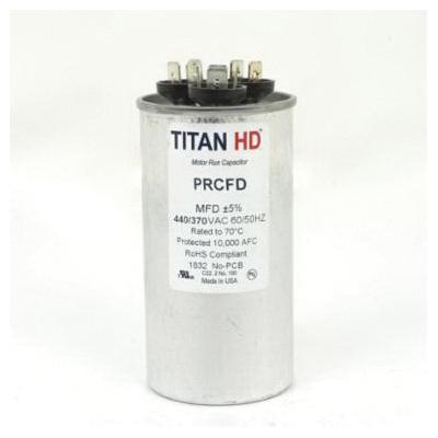 Packard PRCFD Series PRCFD505A Motor Dual Run Capacitor, MFD Rating: 50+5 uF, 440 VAC, Round, 2 in Dia, 3.88 in H