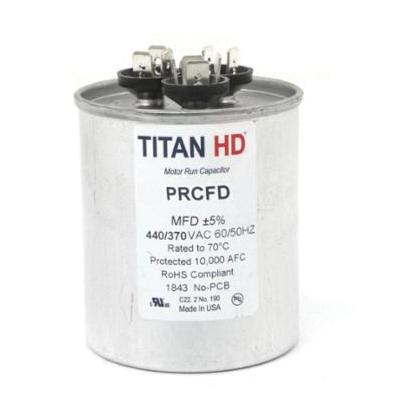 Packard PRCFD Series PRCFD605A Motor Dual Run Capacitor, MFD Rating: 60+5 uF, 440 VAC, Round, 2-1/2 in Dia, 2.88 in H