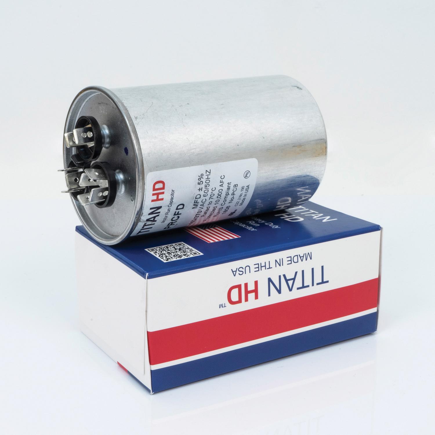 Packard PRCFD Series PRCFD7075A Motor Dual Run Capacitor, MFD Rating: 70+7.5 uF, 440 V, Round, 2-1/2 in Dia, 3.91 in H