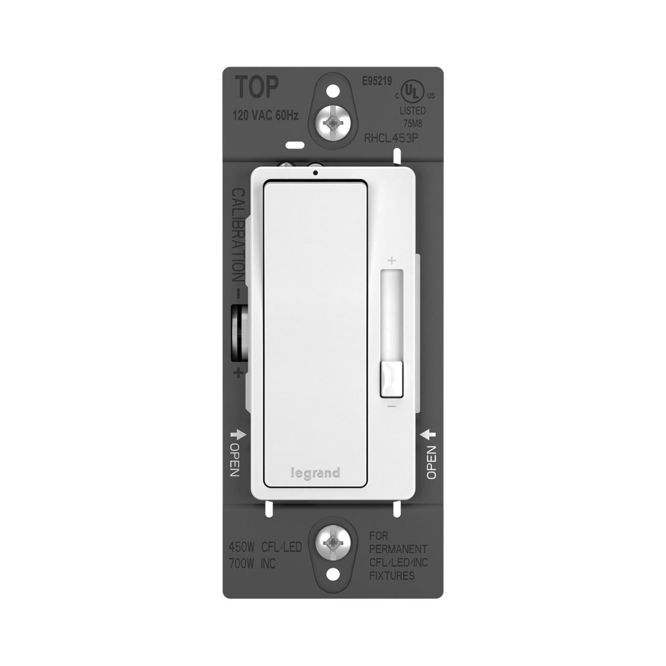 Pass & Seymour® RHCL453PW Dimmer, Paddle, Slider Switch, 700 W, 120 VAC, CFL, Halogen, Incandescent, LED Lamp, White thumbnail 4