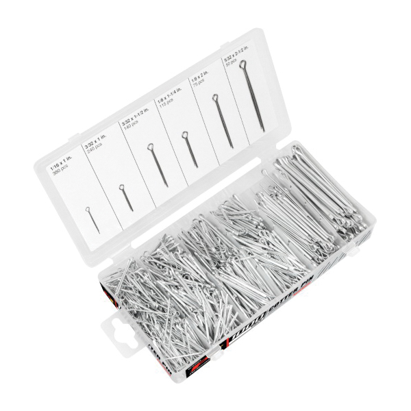 Performance Tool® W5204 Cotter Pin Assortment, Steel, Cadmium-Plated, 6-Sizes, 1000-Pieces