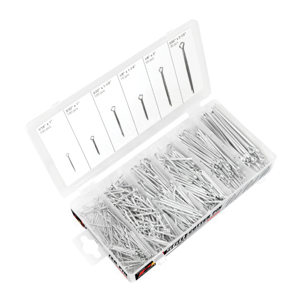 Performance Tool® W5205 Cotter Pin Assortment, Steel, Cadmium-Plated, 6-Sizes, 560-Pieces
