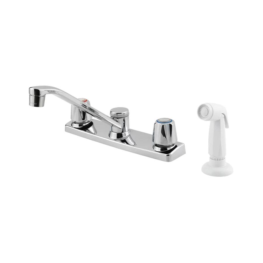 PfISTER® Pfirst 2 Handle Kitchen Faucet with White Side Spray, Polished Chrome