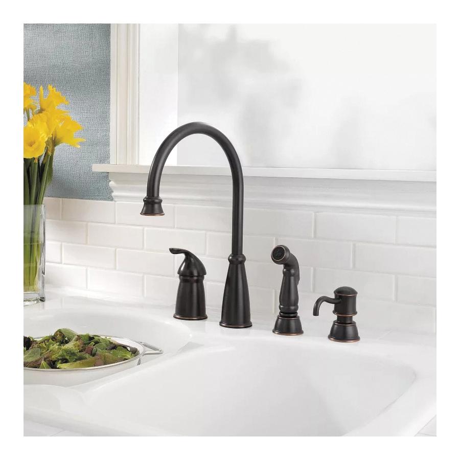 PfISTER® Avalon 1 Handle Kitchen Faucet with Side Spray and Soap Dispenser, Tuscan Bronze thumbnail 2