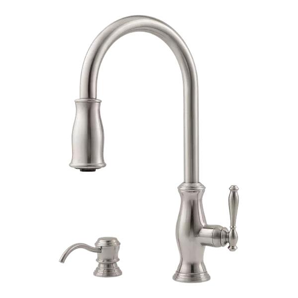 PfISTER® Hanover 1 Handle Pull-Down Kitchen Faucet with Soap Dispenser, Stainless Steel thumbnail 2