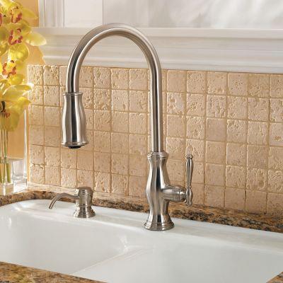 PfISTER® Hanover 1 Handle Pull-Down Kitchen Faucet with Soap Dispenser, Stainless Steel thumbnail 3