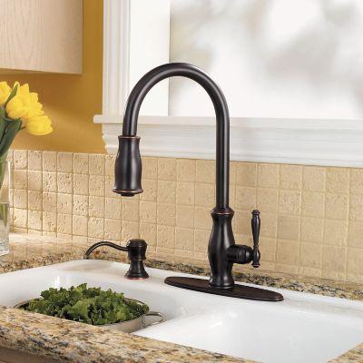 PfISTER® Hanover 1 Handle Pull-Down Kitchen Faucet with Soap Dispenser, Tuscan Bronze thumbnail 3