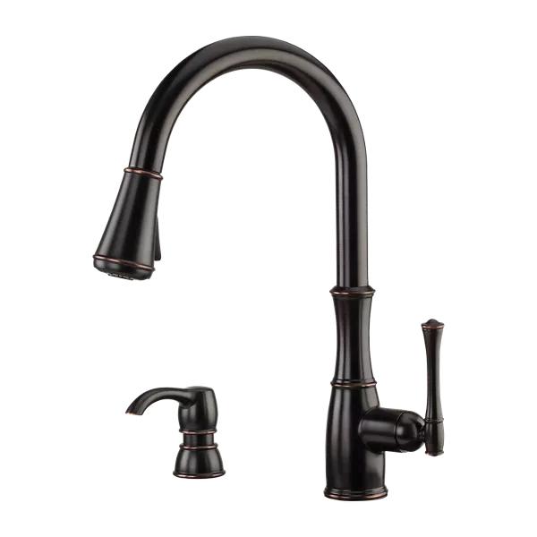 PfISTER® Wheaton 1 Handle Pull-Down Kitchen Faucet with Soap Dispenser, Tuscan Bronze