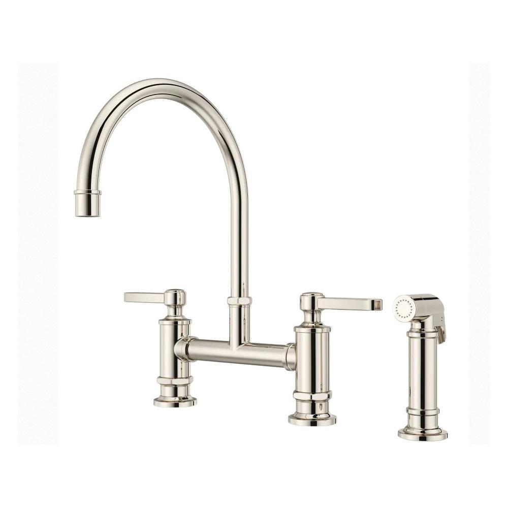 PfISTER® Port Haven™ LG31-TDD 3/8 inch Compression 1.8 gpm 2-Lever Handle Deck Mount Metal Widespread Kitchen Bridge Faucet, Polished Nickel
