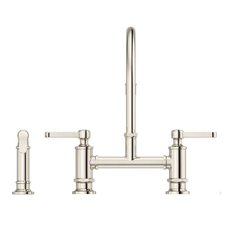 PfISTER® Port Haven™ LG31-TDD 3/8 inch Compression 1.8 gpm 2-Lever Handle Deck Mount Metal Widespread Kitchen Bridge Faucet, Polished Nickel thumbnail 2