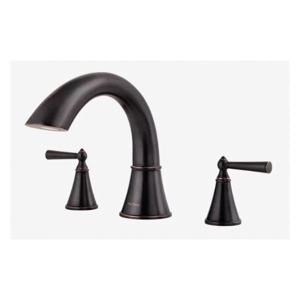 Pfister™ Saxton™ RT6-5GL Professional Grade 2 Lever Handle 3 Hole Deck Mount Roman Tub Trim, 15 - 18 gpm, Tuscan Bronze