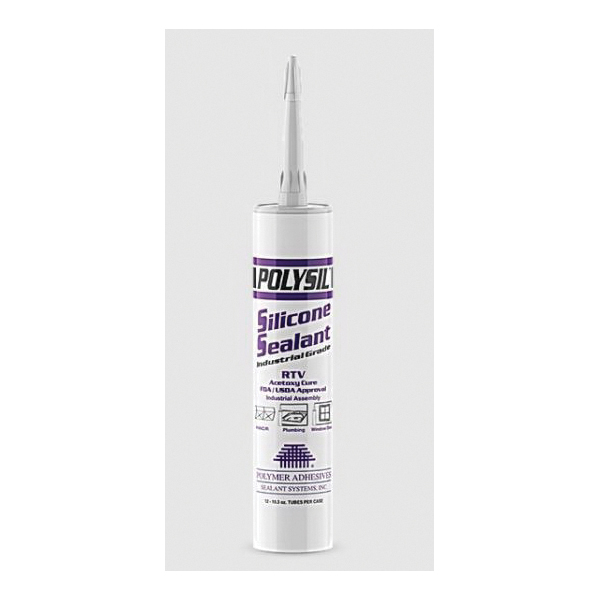 Polymer Adhesives Polysil™ PS-T-W RTV Sealant, White, Silicone Base, 5 to 7 days Curing, 10.3 oz, Tube