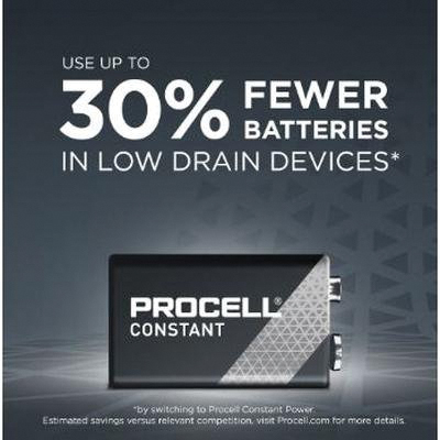 Procell&reg; PC1604BKD Battery, Alkaline, 9V, 692 mAh, 9 VDC Nominal, Non-Rechargeable