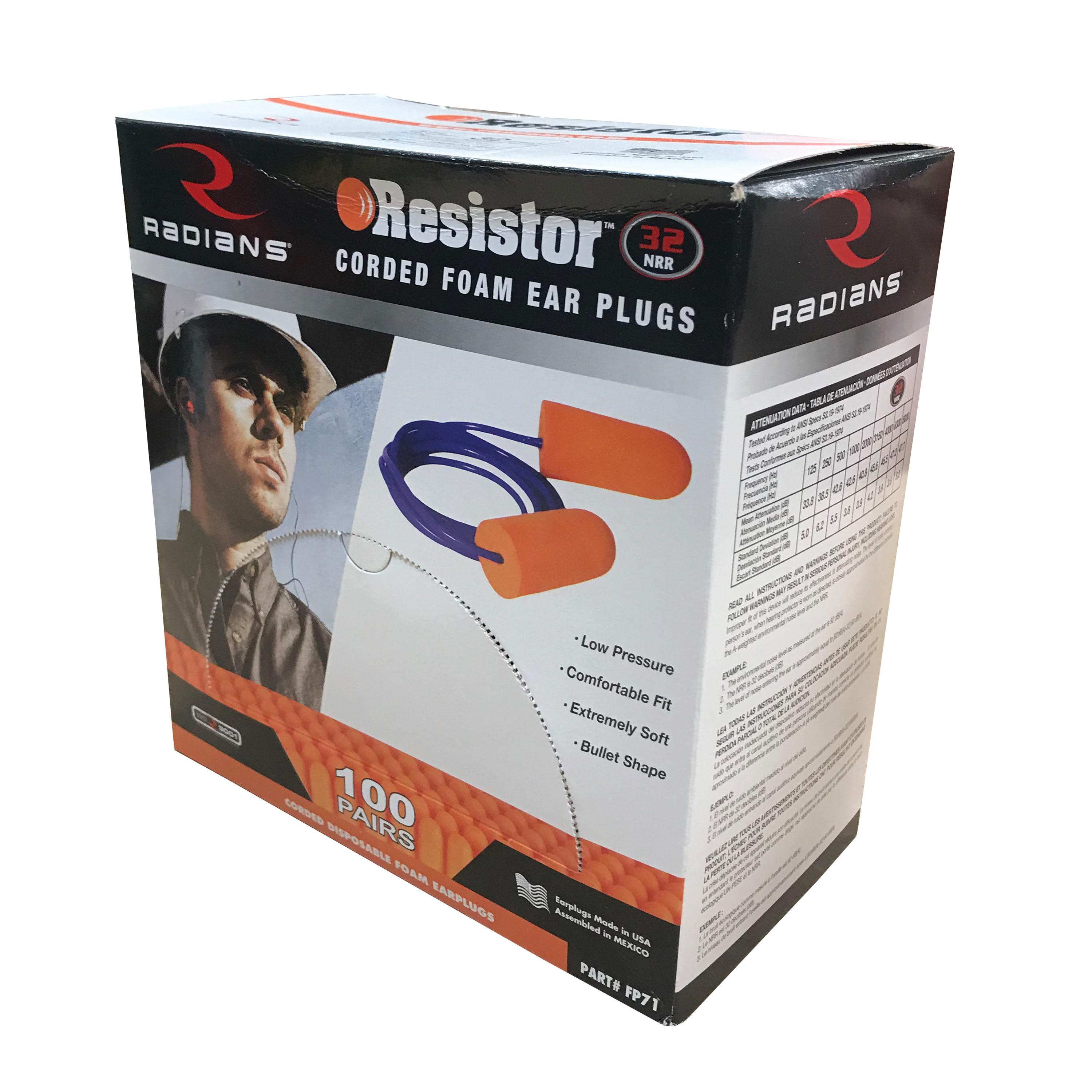 Radians Resistor 32 FP71 Small Foam Corded Disposable Ear Plug, Orange; 100/Box