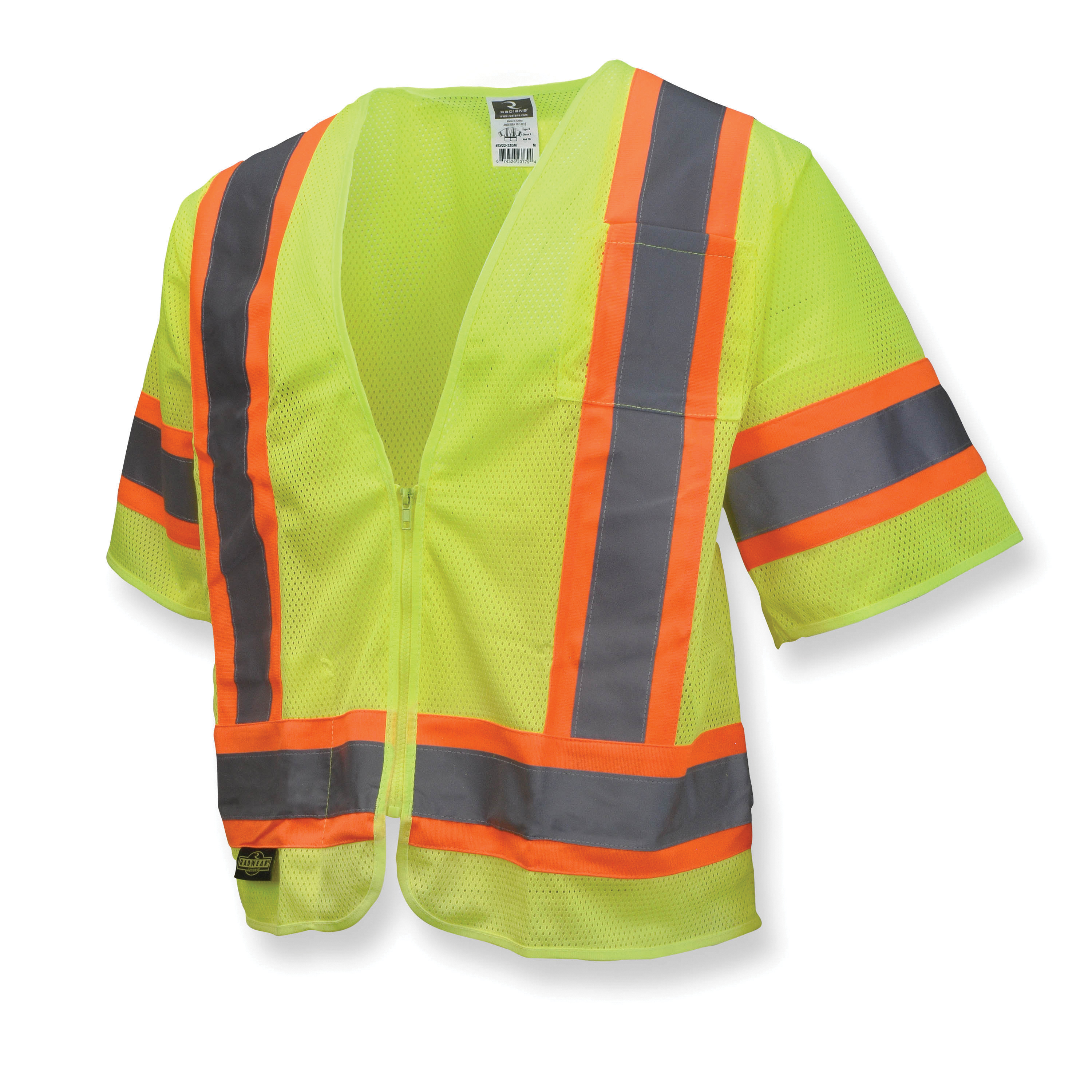 Radians SV22-3 Economy Class 3 100% Polyester Mesh Safety Vest with Two-Tone Trim, 3X, High Visibility Green