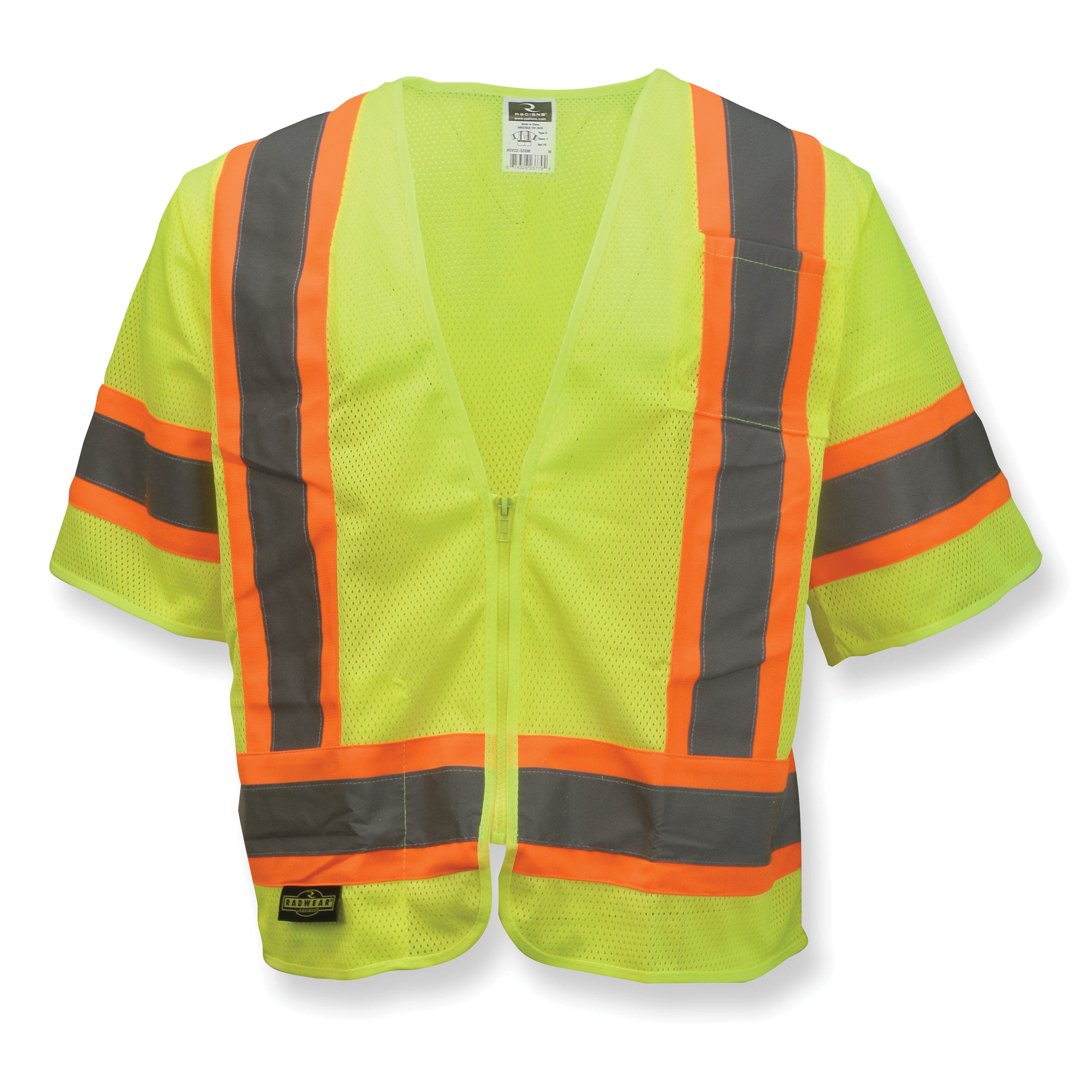 Radians SV22-3 Economy Class 3 100% Polyester Mesh Safety Vest with Two-Tone Trim, 3X, High Visibility Green