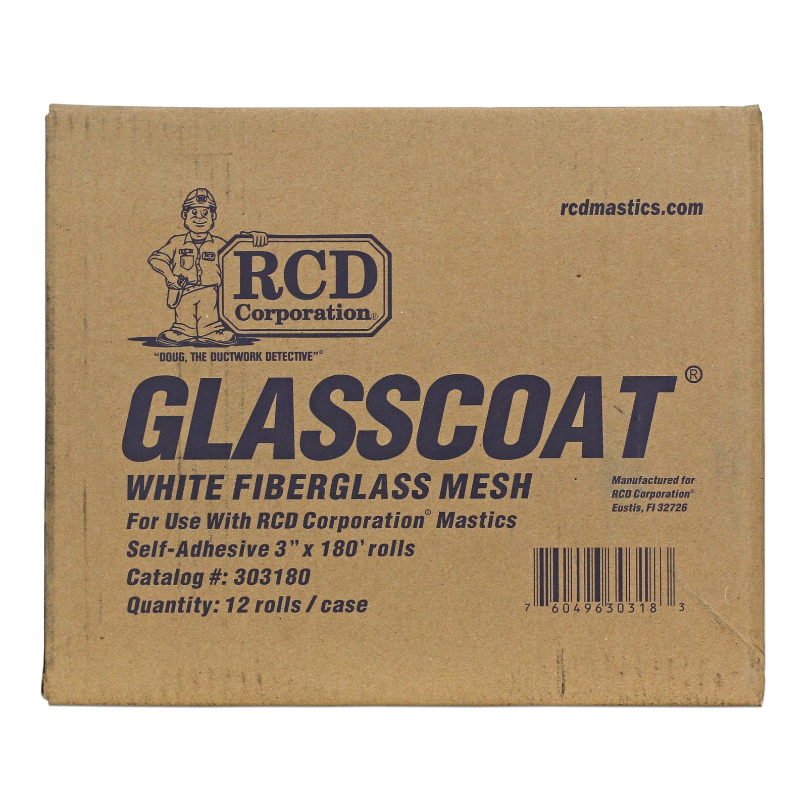 RCD Corporation® Glasscoat 303180 Mesh Tape, 7 to 9 mil Thick, 3 in W, 180 ft L, White, Fiberglass Backing