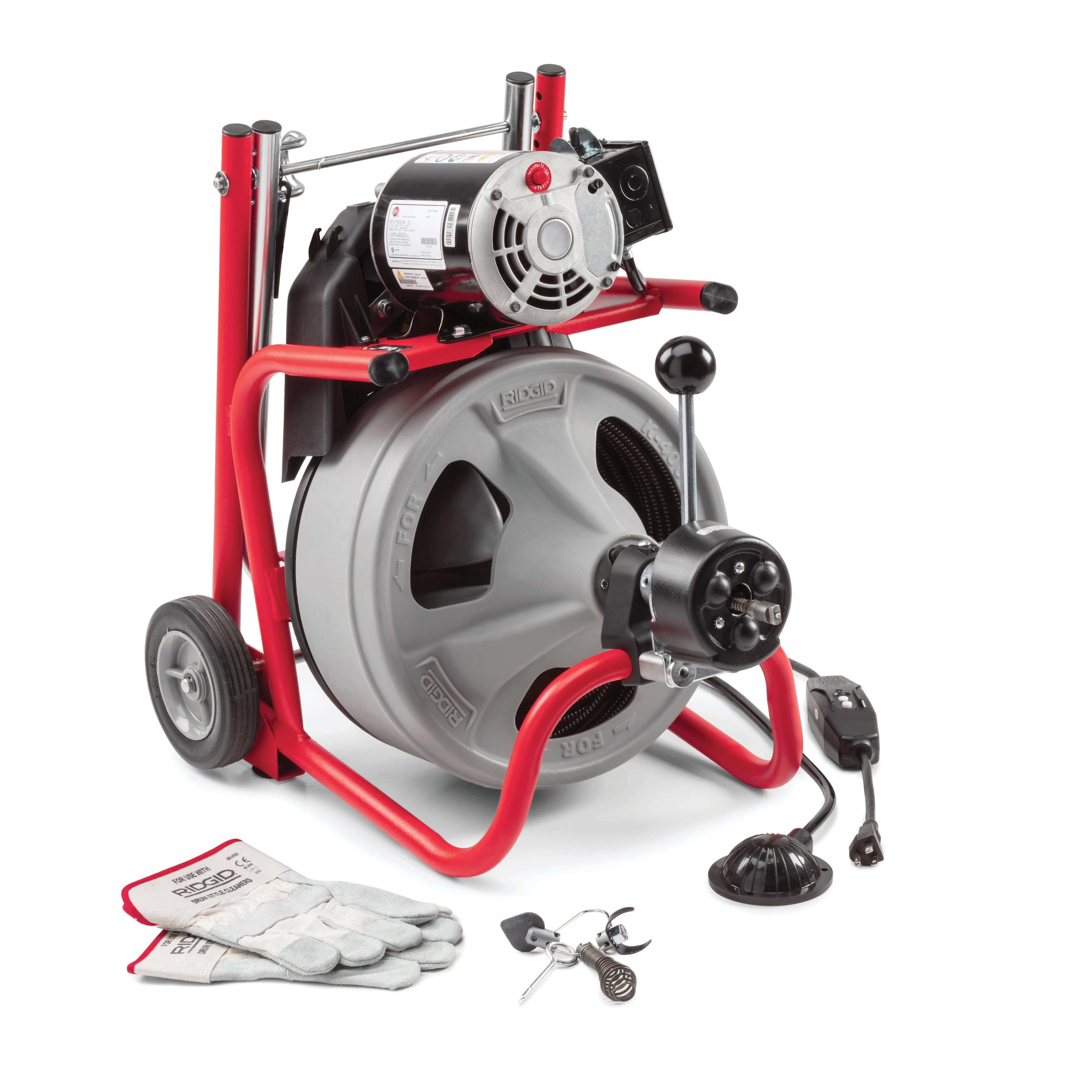RIDGID&reg; 27013 Drum Machine Kit With Gloves, 1-1/2 to 4 in Drain Line, Corded Power Source, 100 ft Max Run, 120 V