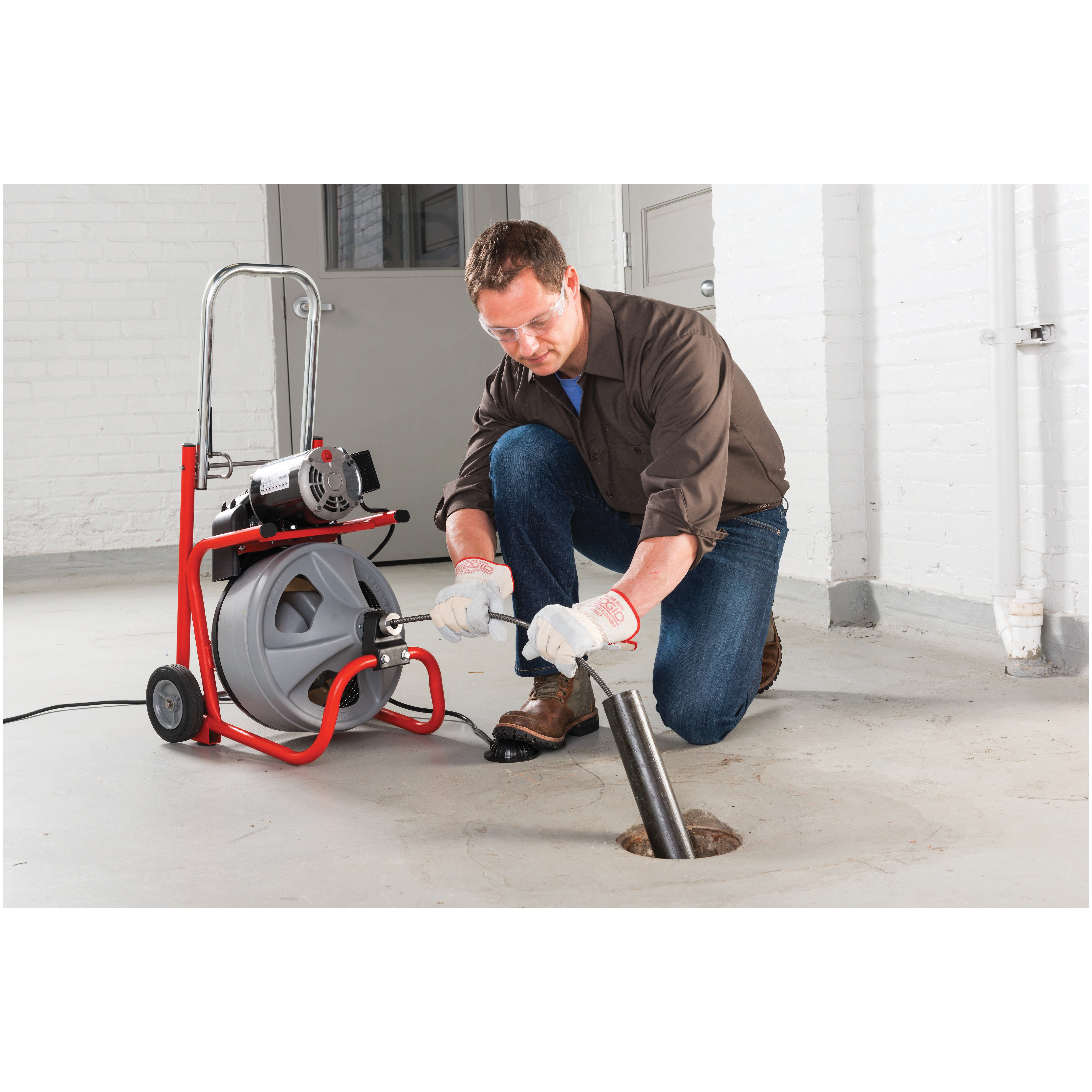 RIDGID&reg; 27013 Drum Machine Kit With Gloves, 1-1/2 to 4 in Drain Line, Corded Power Source, 100 ft Max Run, 120 V