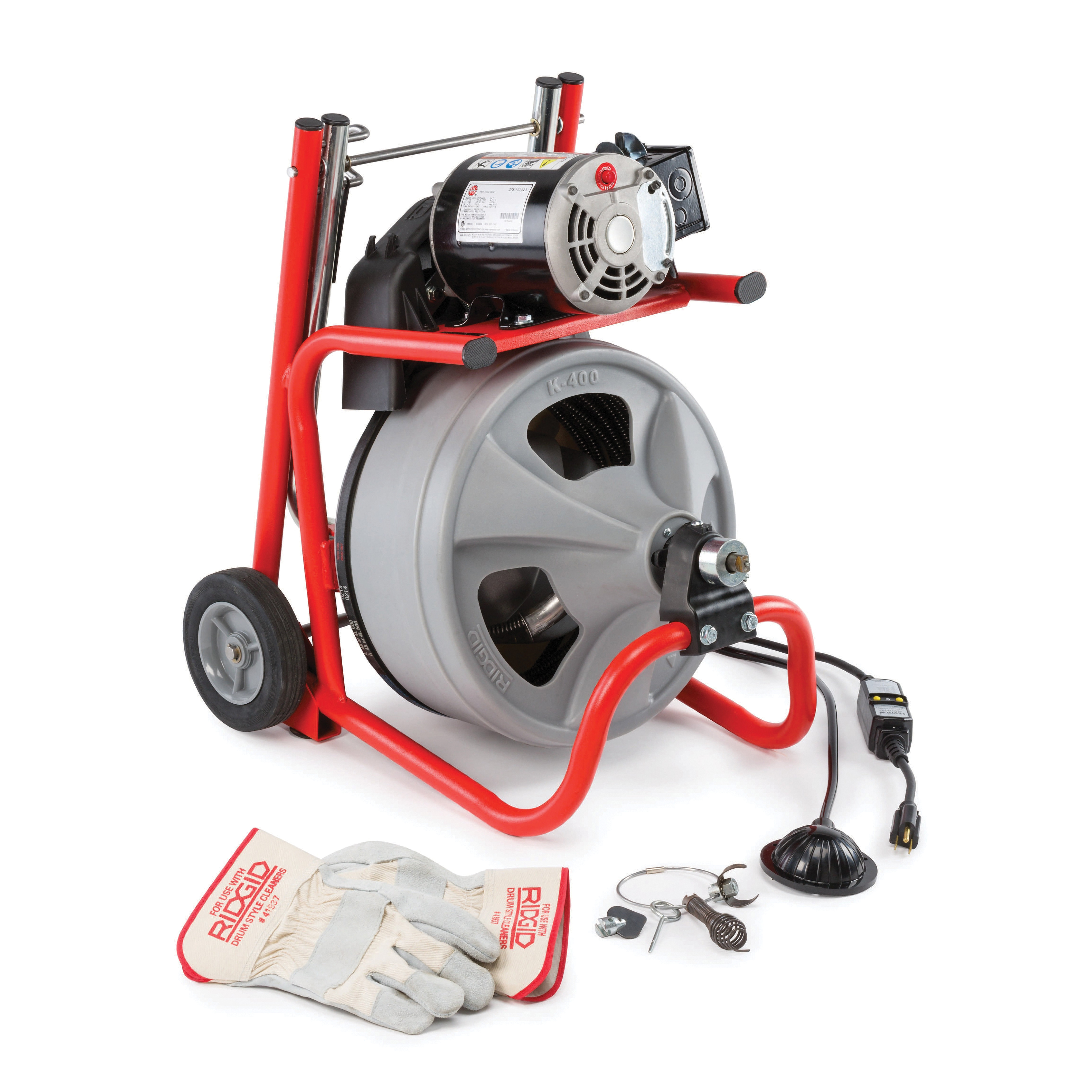 RIDGID&reg; 27013 Drum Machine Kit With Gloves, 1-1/2 to 4 in Drain Line, Corded Power Source, 100 ft Max Run, 120 V