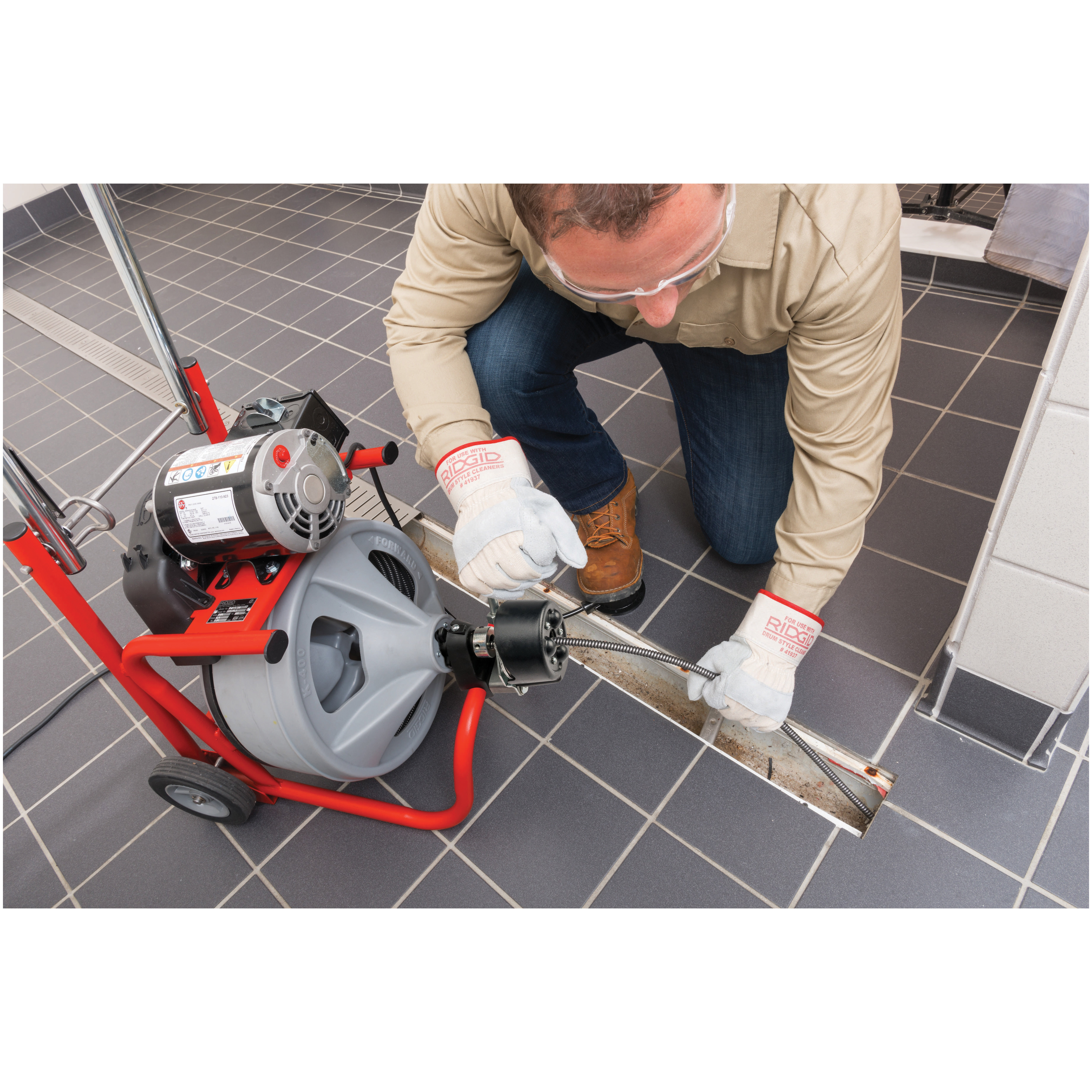RIDGID&reg; 27013 Drum Machine Kit With Gloves, 1-1/2 to 4 in Drain Line, Corded Power Source, 100 ft Max Run, 120 V