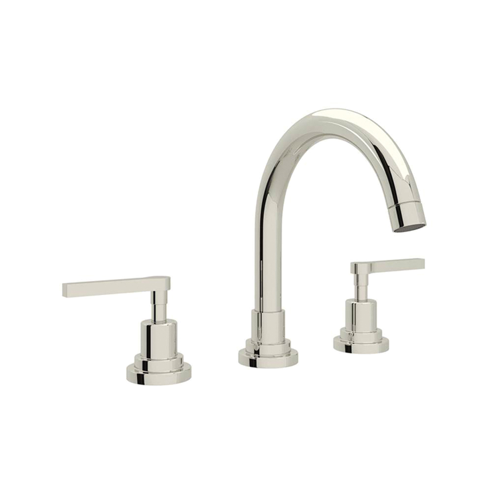 Rohl Lombardia Two Handle Widespread Bathroom Faucet with C Shaped Spout Polished Nickel A2228LMPN 2 Reece