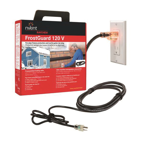 Raychem® FrostGuard® FG1-18P Freeze Protection Plug-In Kit, 120 V, 6 W/ft Heat Output, 18 ft L, Black Sheath