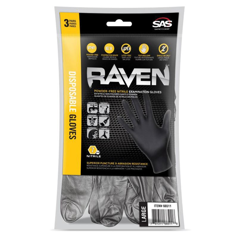 SAS Safety Corp® Raven Extra Strength Disposable Gloves, Large, Black, 3 Pair Pack thumbnail 2