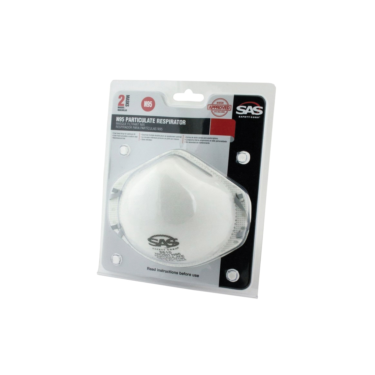SAS Safety Corp® N95 Particulate Respirator, 2 Pack