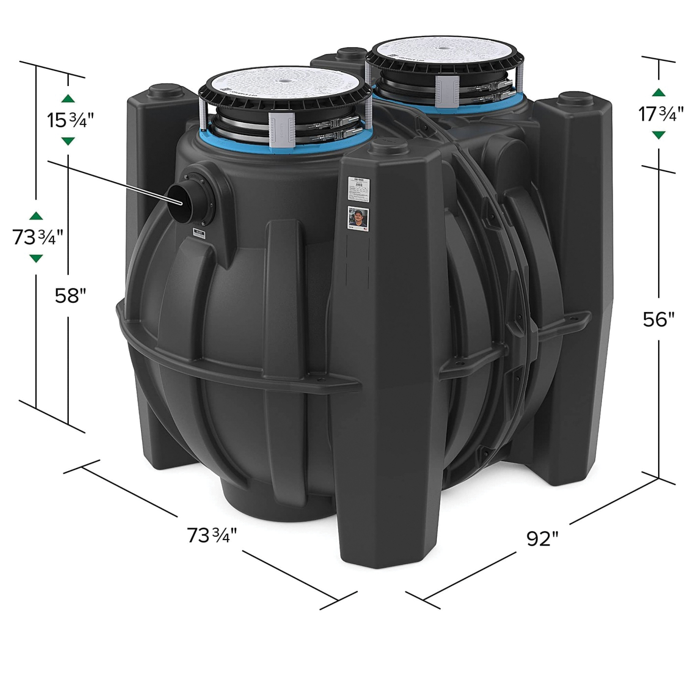 SCHIER Great Basin Model 4 inch FPT with 4 inch Plain End Adapters 100 gpm Polyethylene Tank Composite Cover Indoor Below Grade High Capacity Grease Interceptor