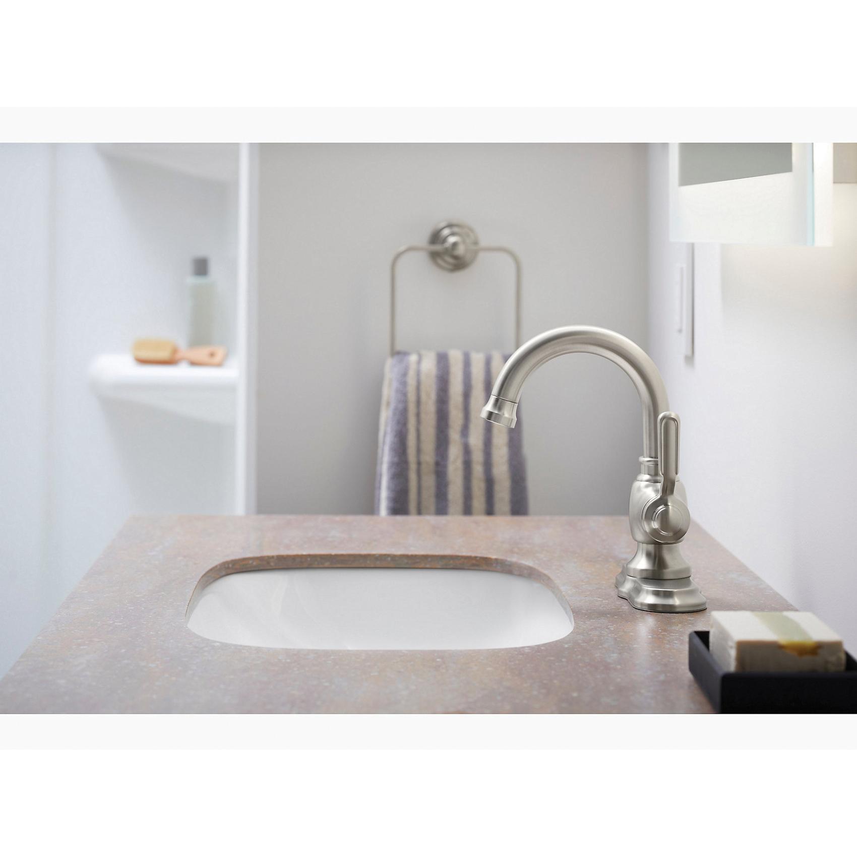 Sterling Plumbing Ludington™ 27374-4-BN 3/8 inch Compression 1.2 gpm 1-Lever Handle Zinc Bathroom Sink Faucet, Vibrant Brushed Nickel