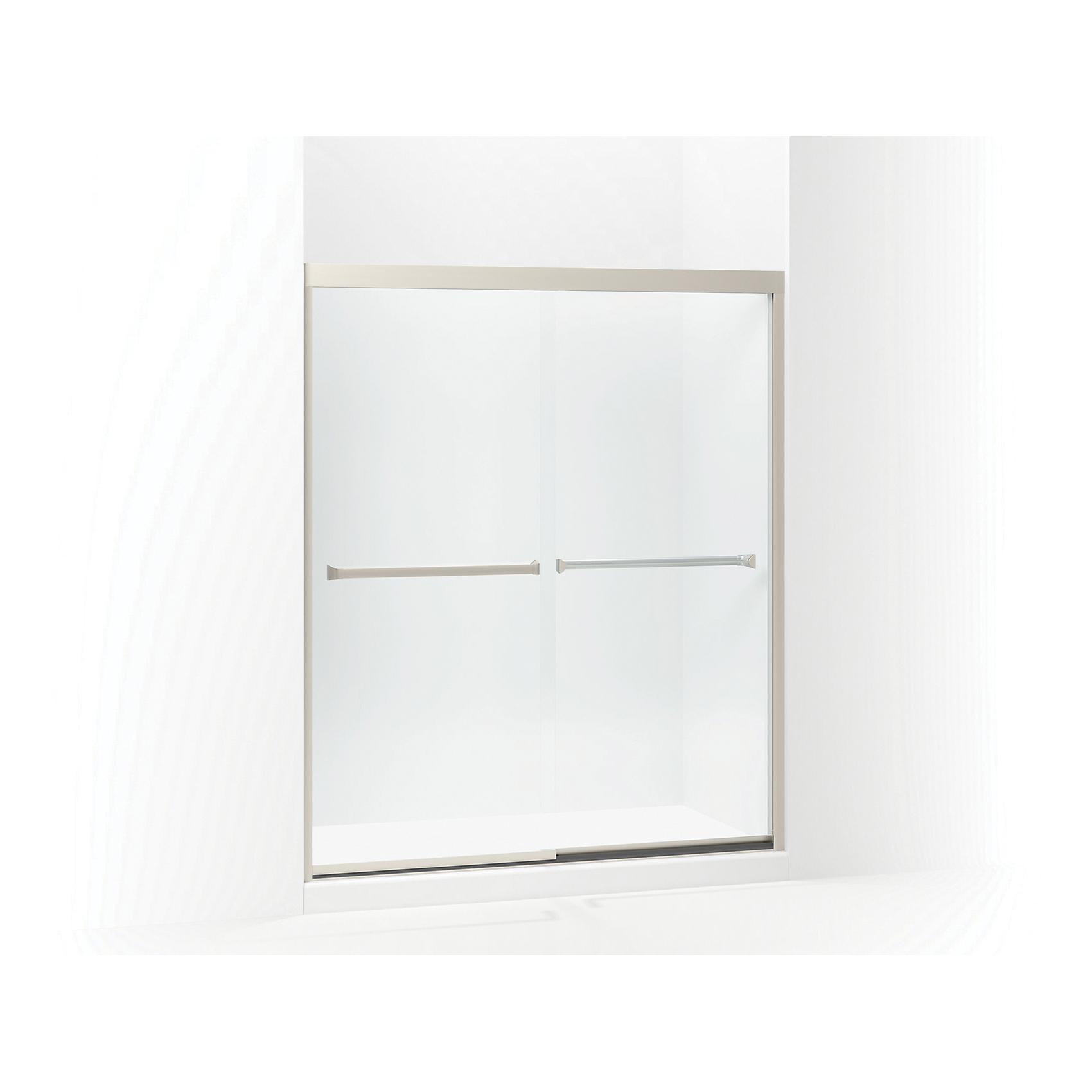 Sterling Plumbing Meritor™ 581075-59N-G05 59-3/8 inch W x 69-11/16 inch H x 2-1/16 inch T Anodized Aluminum/Glass Sliding Shower Door, Nickel Frame