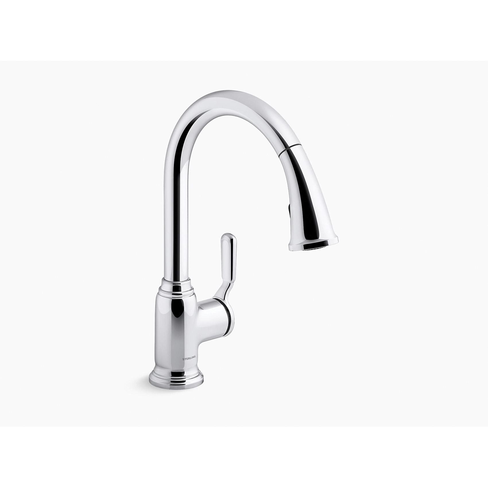 Sterling Plumbing Ludington™ 24272-CP 3/8 inch Compression 1.5 gpm 1-Lever Handle Metal Pull-Down Kitchen Faucet, Polished Chrome