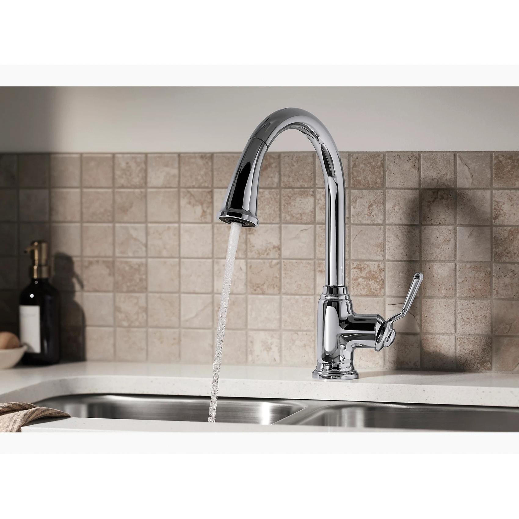 Sterling Plumbing Ludington™ 24272-VS 3/8 inch Compression 1.5 gpm 1-Lever Handle Metal Pull-Down Kitchen Faucet, Vibrant Stainless