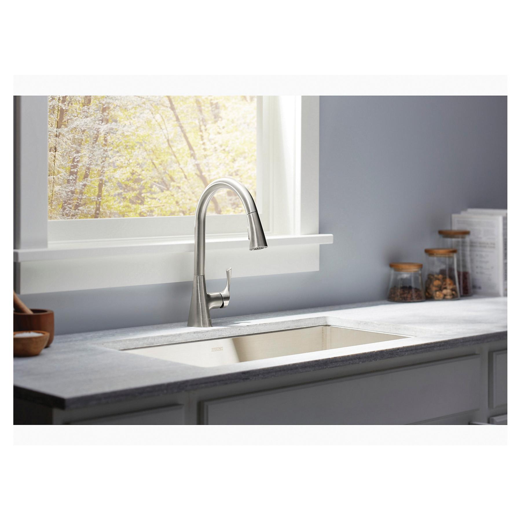 Sterling Plumbing Valton™ 24276-VS 3/8 inch Compression 1.5 gpm 1-Lever Handle Metal Pull-Down Kitchen Faucet, Vibrant Stainless thumbnail 4