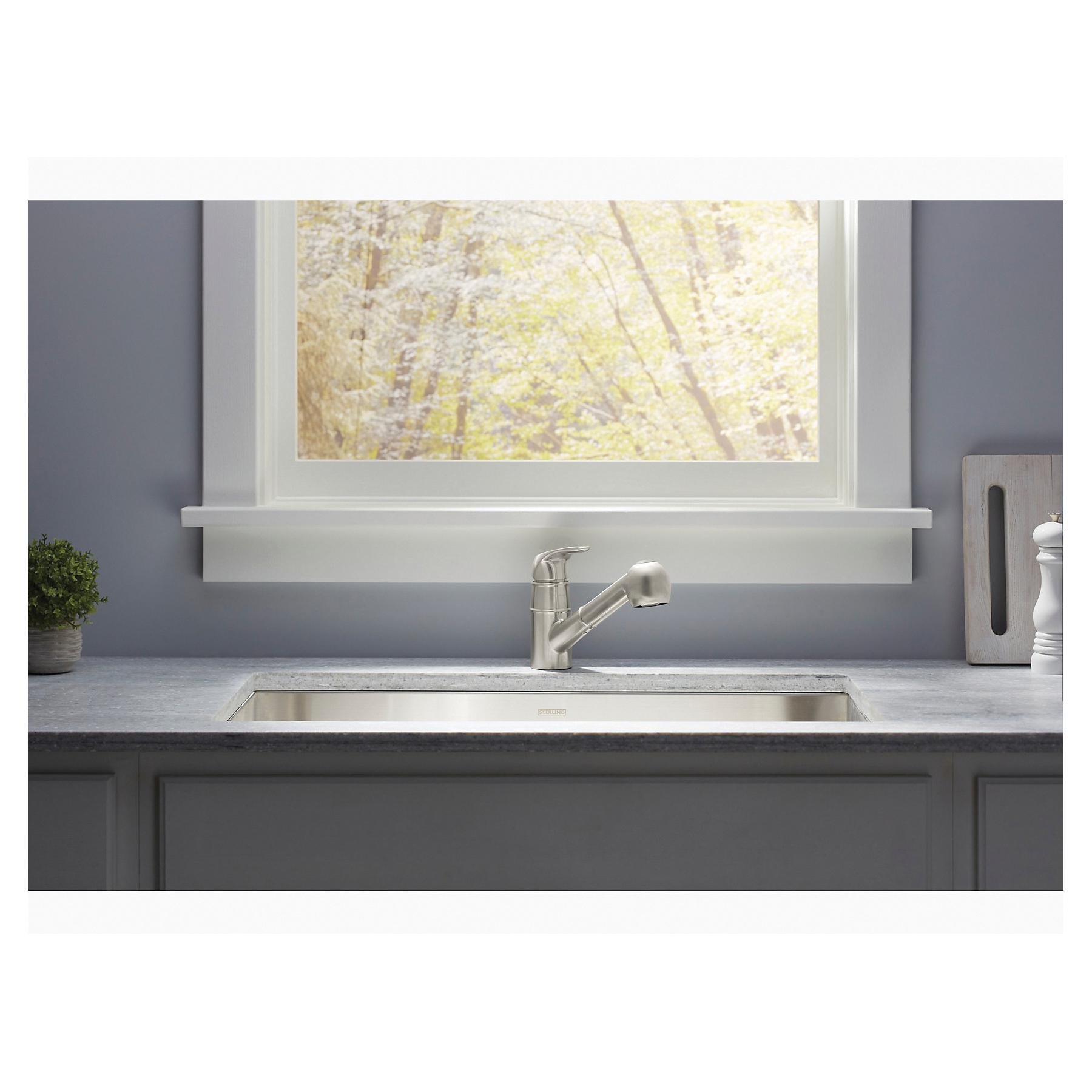 Sterling Plumbing Valton™ 24277-VS 3/8 inch Compression 1.5 gpm 1-Lever Handle Metal Pull-Out Kitchen Faucet, Vibrant Stainless thumbnail 3