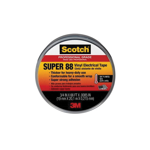 Scotch® 054007-06143 Electrical Tape, 8.5 mil Thick, 3/4 in W, 66 ft L, Black, Rubber Resin Adhesive, PVC Backing
