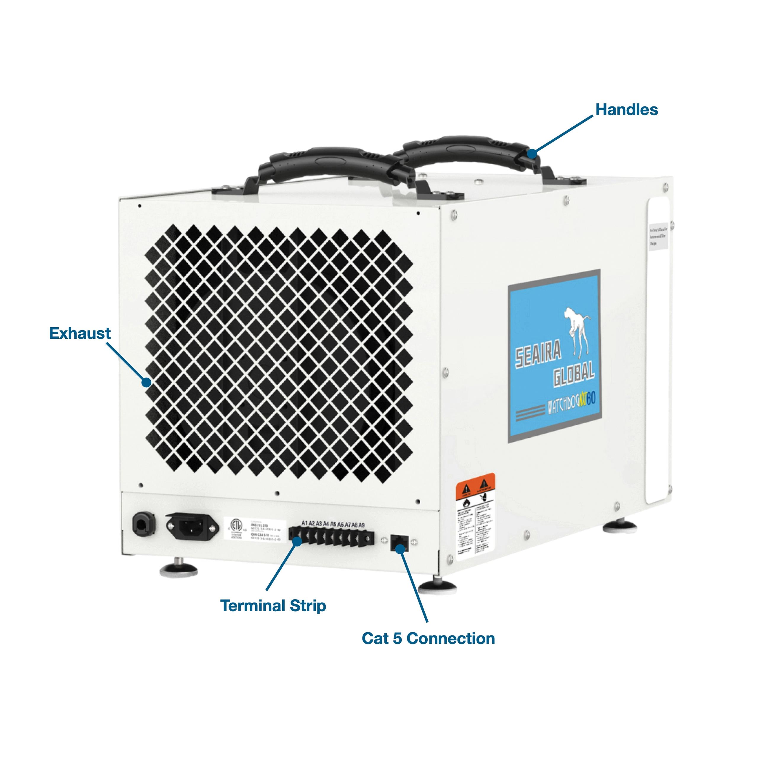 Seaira Global WATCHDOG NXT60 Dehumidifier, Aluminum, Remote Control, 60 ppd Capacity, 115 V, 11000 cu-ft Coverage Area