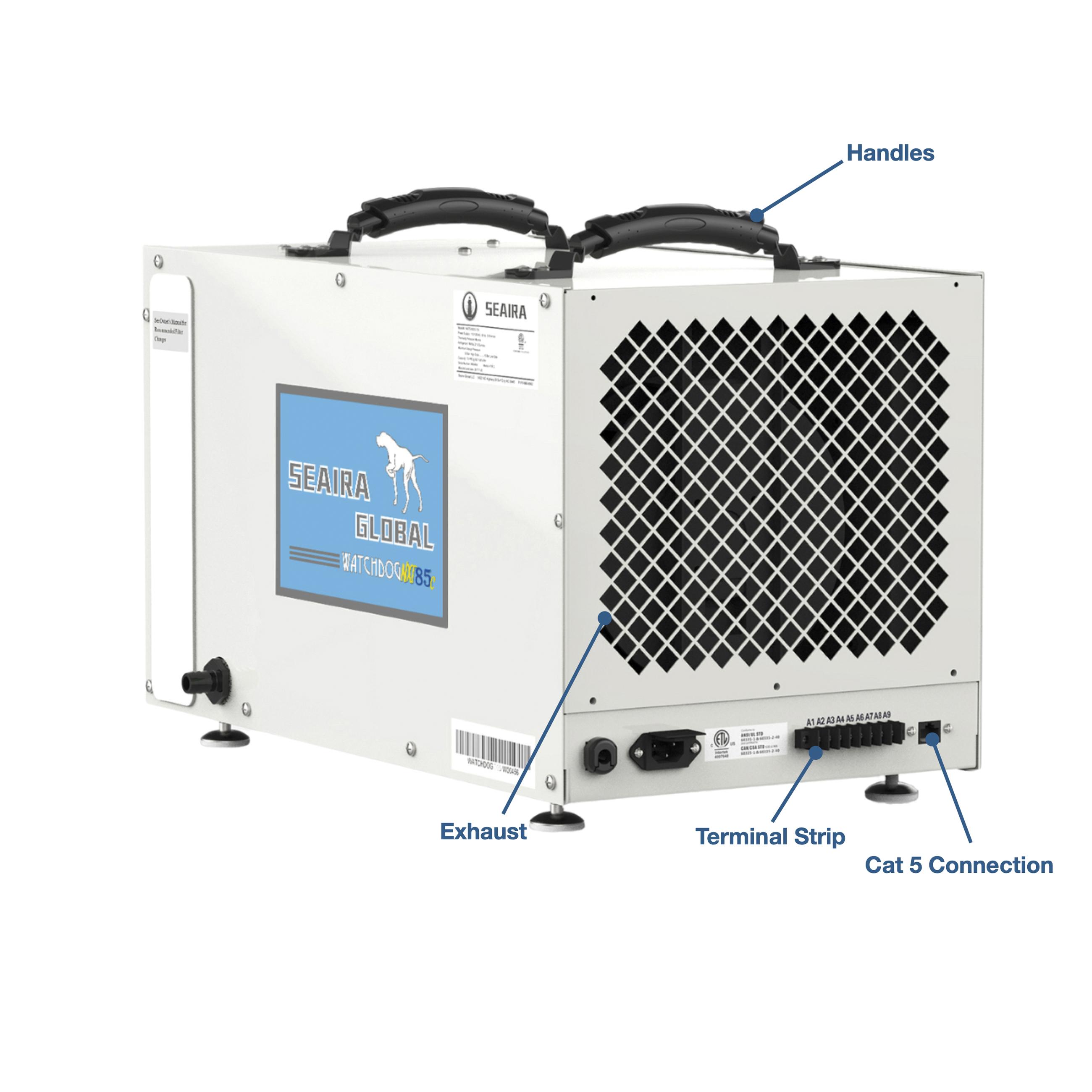 Seaira Global WATCHDOG NXT85C Dehumidifier, Aluminum, Remote Control, 85 ppd Capacity, 115 V, 15000 cu-ft Coverage Area