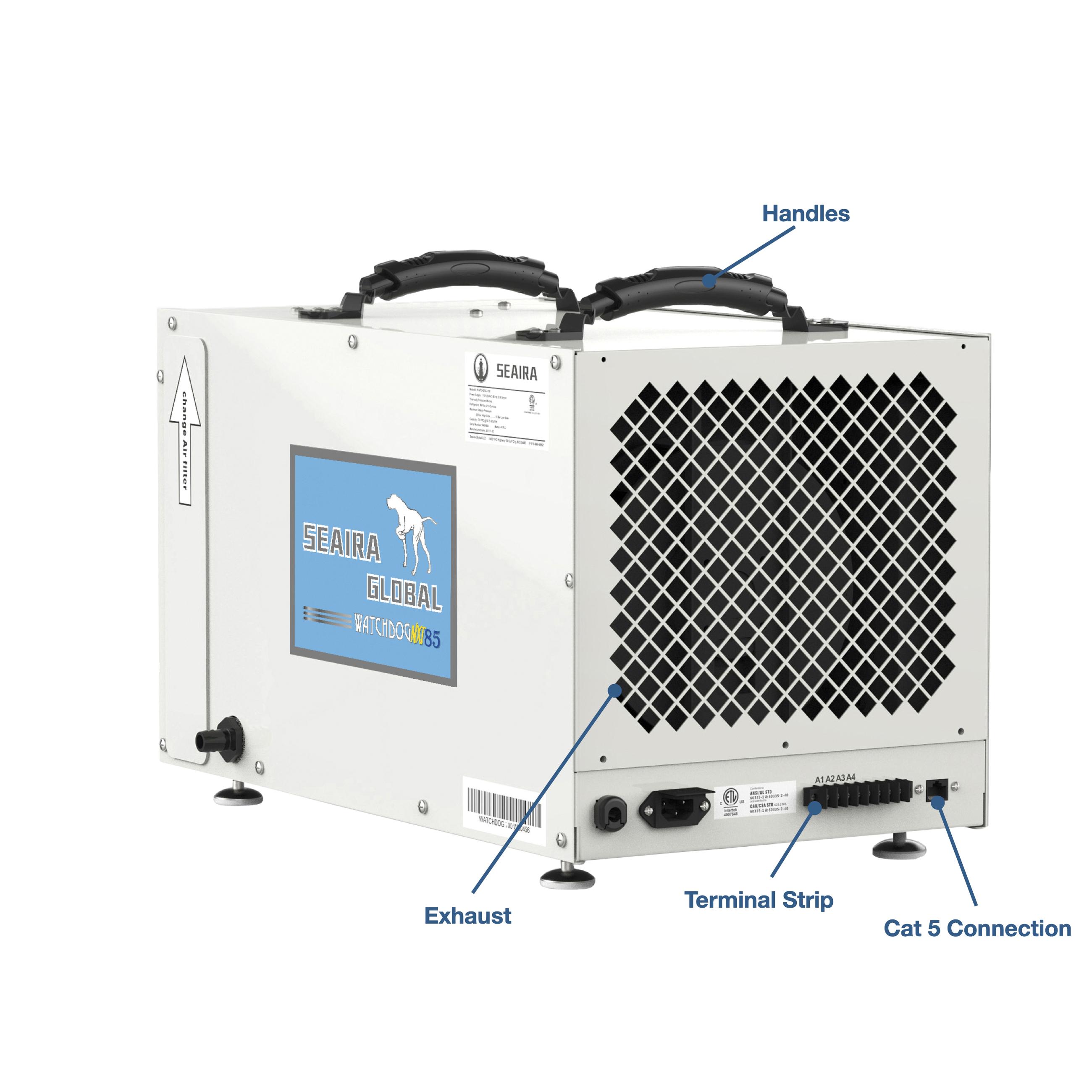 Seaira Global WATCHDOG NXT85 Dehumidifier, Aluminum, Remote Control, 85 ppd Capacity, 115 V, 15000 cu-ft Coverage Area