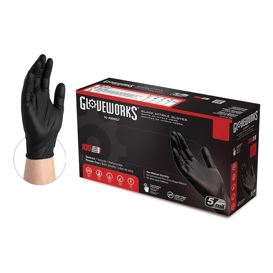 ShuBee® D SB SUBNGB PF XL Industrial Gloves, XL, Beaded Cuff, Nitrile Glove, Black Glove