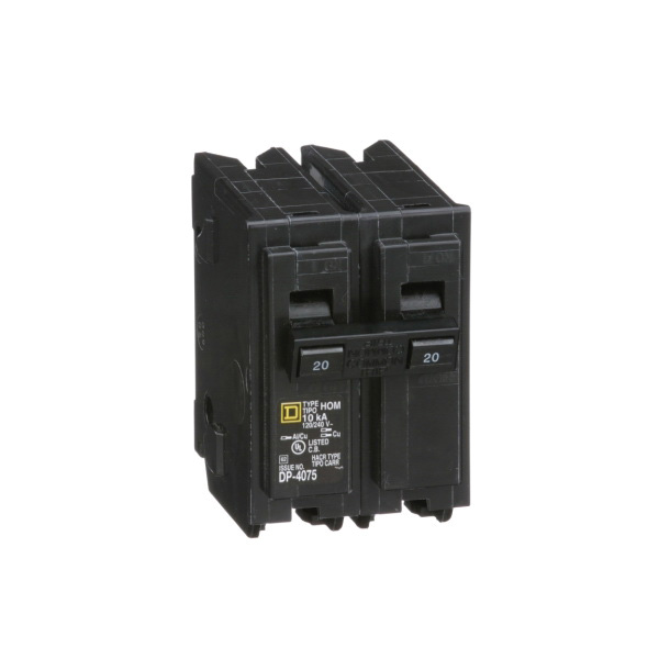 Square D Homeline™ HOM220 Miniature Circuit Breaker, 120/240 VAC, 20 A, 10 kA Interrupt, 2-Pole