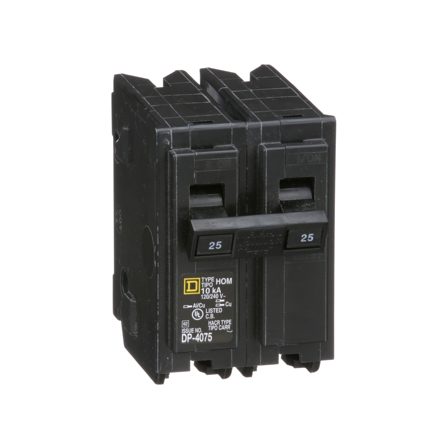 Square D Homeline™ HOM225 Standard Miniature Circuit Breaker, 120/240 VAC, 25 A, 10 kA Interrupt, 2-Pole