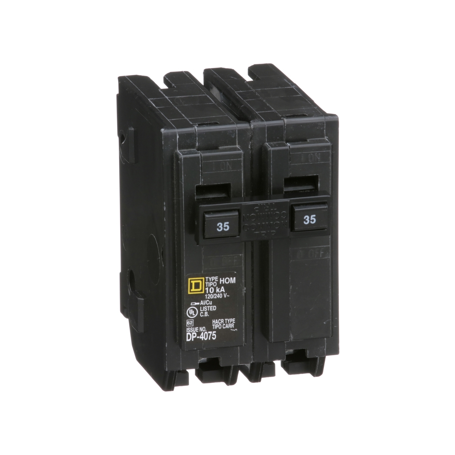 Square D Homeline™ HOM235 Standard Miniature Circuit Breaker, 120/240 VAC, 35 A, 10 kA Interrupt, 2-Pole