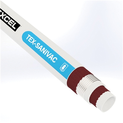 TEXCEL® SANV-3.0-200T Sanitary Vacuum Hose, 3 in Nominal, 200 ft L, 150 psi, Nitrile Tube, White