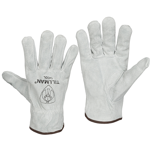TILLMAN® 1400L Driver's Gloves, L, 9 to 10 in L, Keystone Thumb, Elastic Cuff, Cowhide Leather Glove, Gray Glove